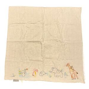 Coyuchi Grey Linen Top Animals Embroidered Square Pillow Cover 33 x 33